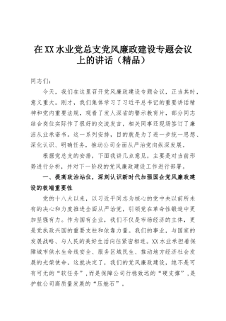在XX水业党总支党风廉政建设专题会议上的讲话（精品）
