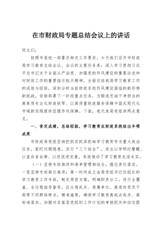 在市财政局专题总结会议上的讲话