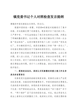 镇党委书记个人对照检查发言提纲