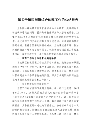 镇关于镇区街道综合治理工作的总结报告