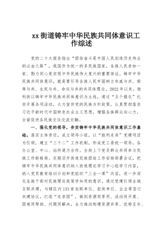 xx街道铸牢中华民族共同体意识工作综述