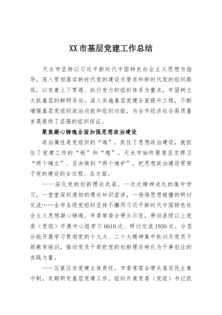XX市基层党建工作总结