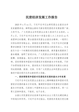 民营经济发展工作报告