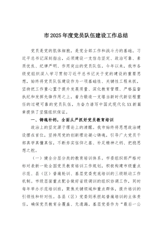 市2025年度党员队伍建设工作总结