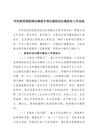 市民政局党组深化推进专项以案促改以案促治工作总结