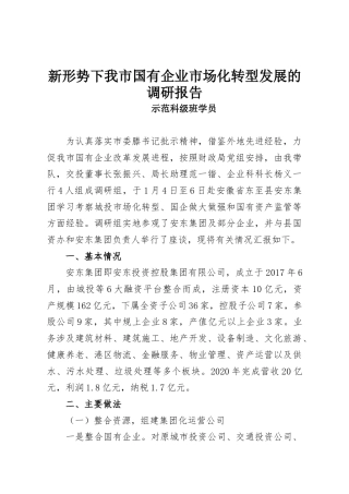新形势下我市国有企业市场化转型发展的调研报告