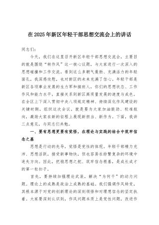 在2025年新区年轻干部思想交流会上的讲话