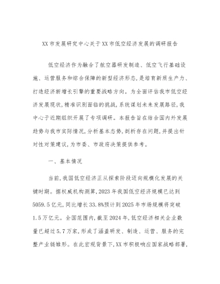 XX市发展研究中心关于XX市低空经济发展的调研报告