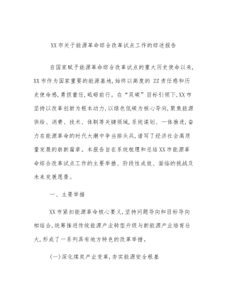 XX市关于能源革命综合改革试点工作的综述报告