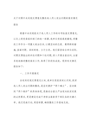 关于对照中央巡视反馈意见整改选人用人突出问题的落实情况报告