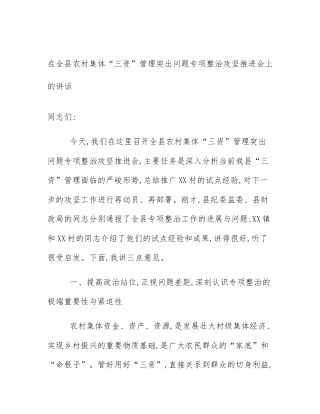 在全县农村集体“三资”管理突出问题专项整治攻坚推进会上的讲话