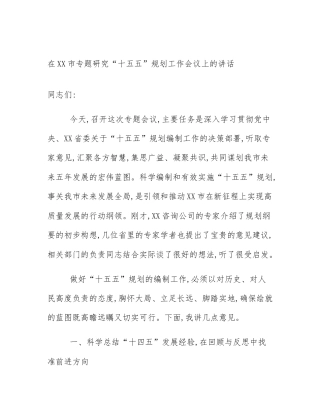 在XX市专题研究“十五五”规划工作会议上的讲话