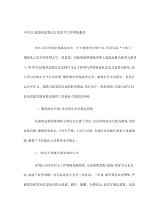 中共XX县委政法委员会2025年工作情况报告