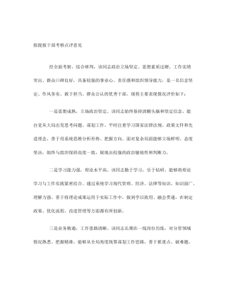 拟提拔干部考察点评意见