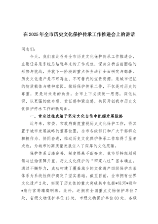 在2025年全市历史文化保护传承工作推进会上的讲话