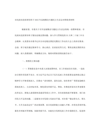 市民政局党组领导班子2025年巡视整改专题民主生活会对照检查材料