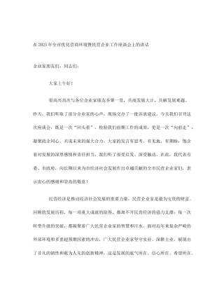 在2025年全市优化营商环境暨民营企业工作座谈会上的讲话