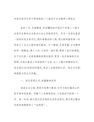 村党支部书记学习贯彻党的二十届四中全会精神心得体会