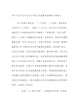 学习习近平总书记关于巡视工作重要讲话精神心得体会