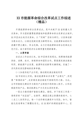XX市能源革命综合改革试点工作综述（精品）