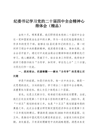 纪委书记学习党的二十届四中全会精神心得体会（精品）