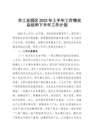 市工业园区2025年上半年工作情况总结和下半年工作计划
