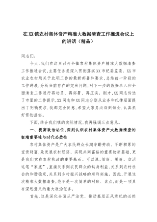 在XX镇农村集体资产精准大数据清查工作推进会议上的讲话（精品）