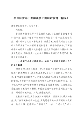 在全区青年干部座谈会上的研讨发言（精品）