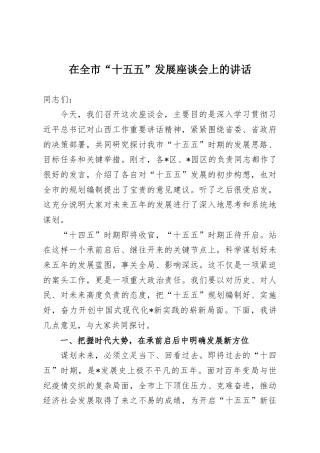 在全市“十五五”发展座谈会上的讲话