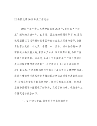 XX县民政局2025年度工作总结