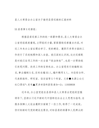 县人大常委会办公室关于接受县委巡察的汇报材料