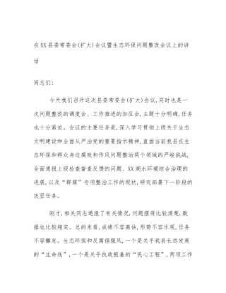 在XX县委常委会(扩大)会议暨生态环保问题整改会议上的讲话