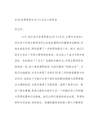 在XX县委常委会(扩大)会议上的讲话