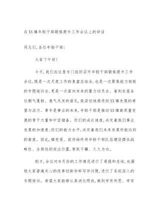 在XX镇年轻干部锻炼提升工作会议上的讲话