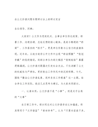在公文抄袭问题专题研讨会上的研讨发言