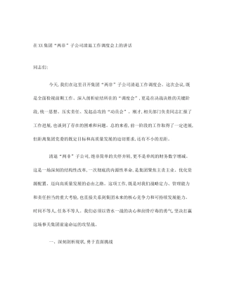 在XX集团“两非”子公司清退工作调度会上的讲话