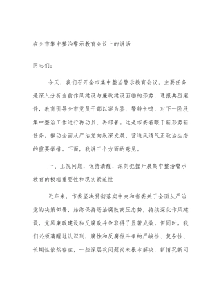 在全市集中整治警示教育会议上的讲话
