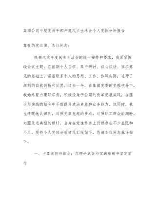 集团公司中层党员干部年度民主生活会个人党性分析报告