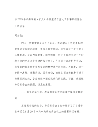 在2025年市委常委（扩大）会议暨若干重大工作事项研究会上的讲话
