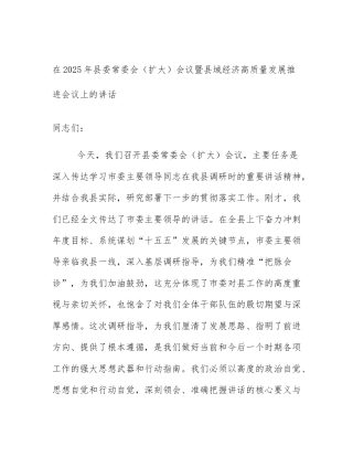 在2025年县委常委会（扩大）会议暨县域经济高质量发展推进会议上的讲话