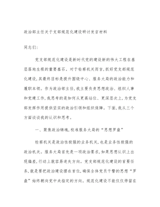 政治部主任关于支部规范化建设研讨发言材料