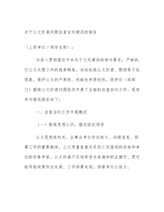 关于公文抄袭问题自查自纠情况的报告