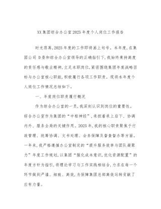 XX集团综合办公室2025年度个人岗位工作报告