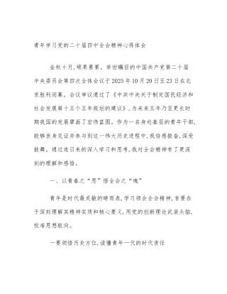 青年学习党的二十届四中全会精神心得体会