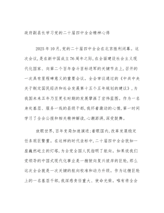 政府副县长学习党的二十届四中全会精神心得