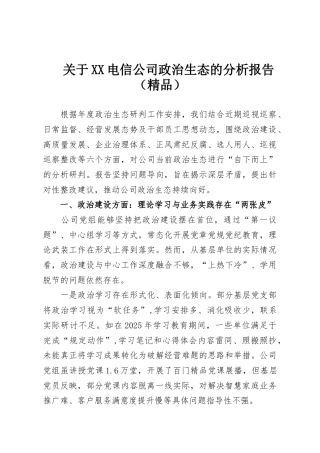 关于XX电信公司政治生态的分析报告（精品）