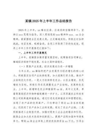 某镇2025年上半年工作总结报告