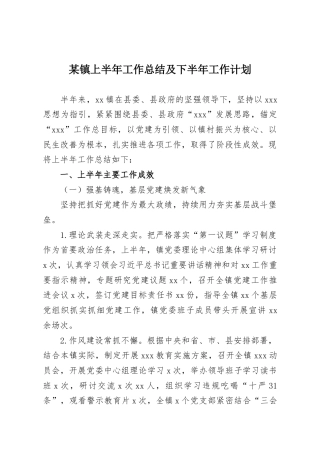 某镇上半年工作总结及下半年工作计划