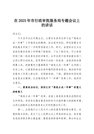 在2025年市行政审批服务局专题会议上的讲话
