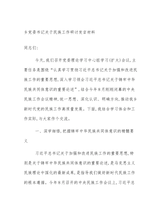 乡党委书记关于民族工作研讨发言材料